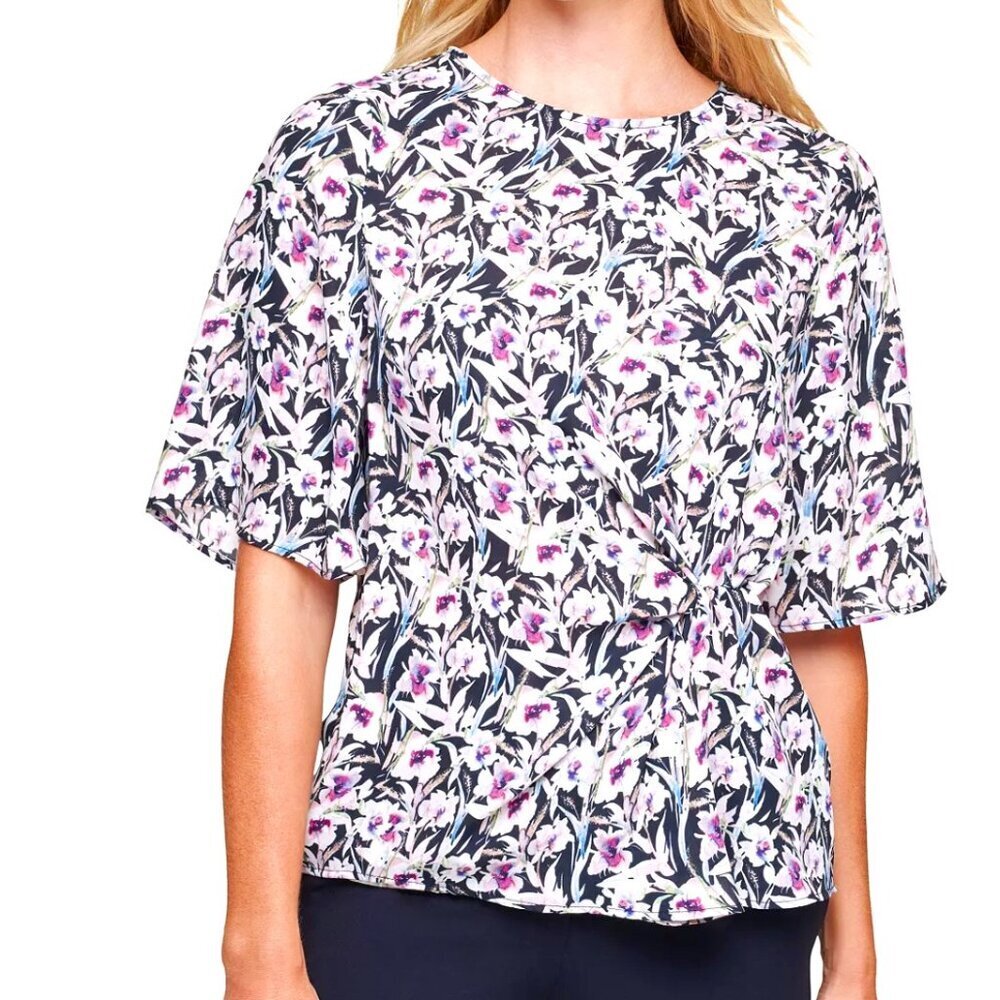 DKNY Printed Side-Knot Top Floral Blouse, XS, NWT